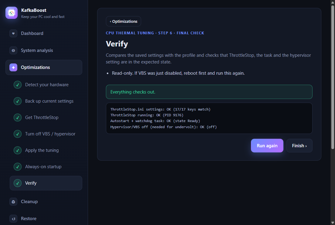 Wizard step 6: verify, all checks pass